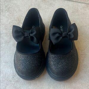 Cat & Jack Black Sparkle Dress Shoes with Bow